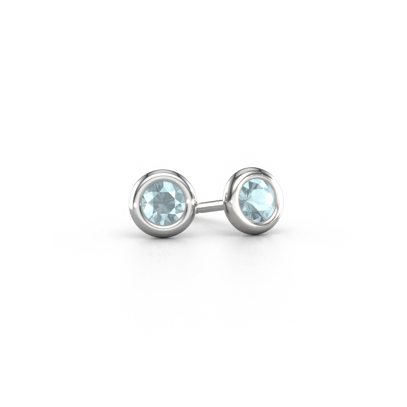 Image of Stud earrings Lieke RND 585 white gold Aquamarine 4 mm