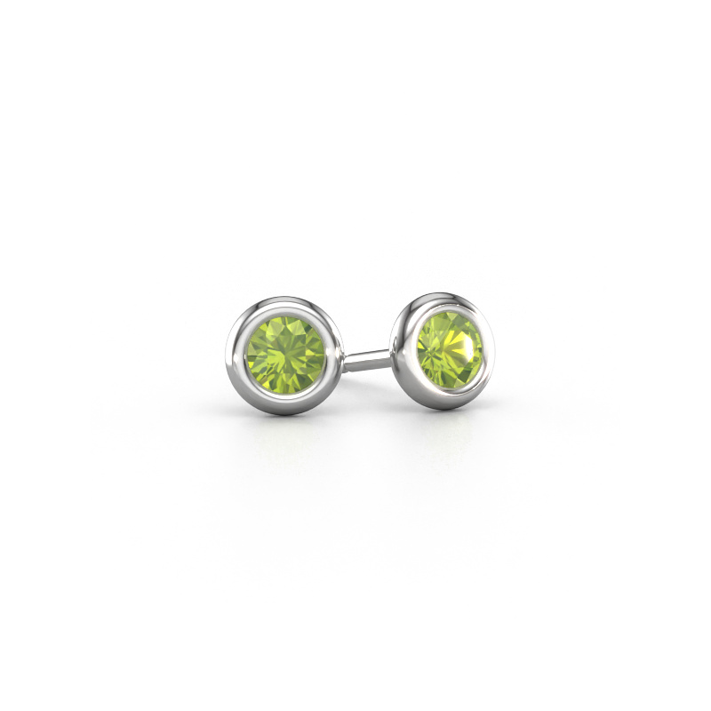 Image of Stud earrings Lieke RND 950 platinum Peridot 4 mm