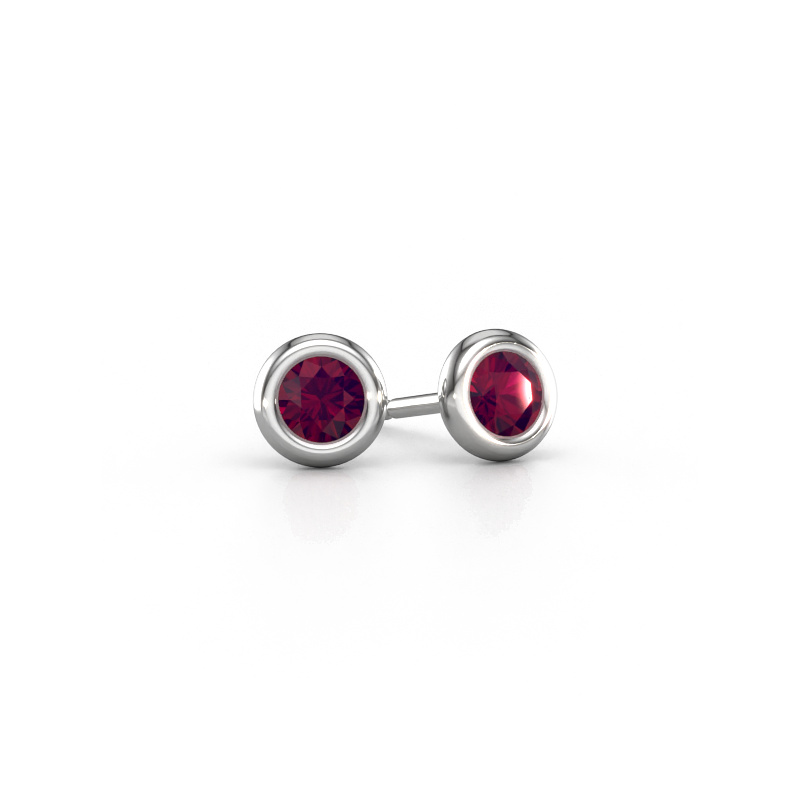 Image of Stud earrings Lieke RND 585 white gold Rhodolite 4 mm