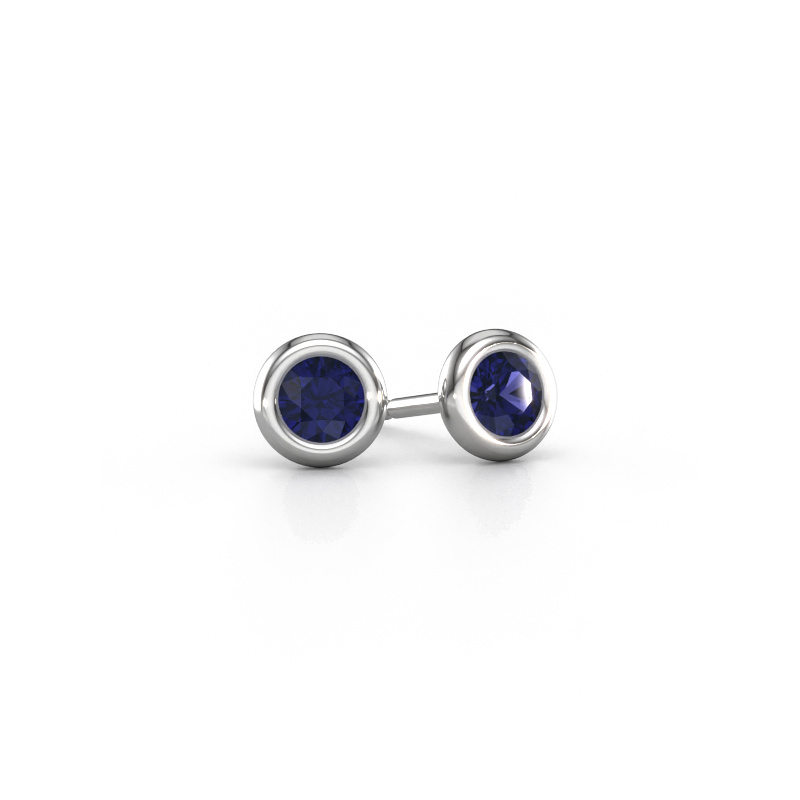 Image of Stud earrings Lieke RND 585 white gold Sapphire 4 mm