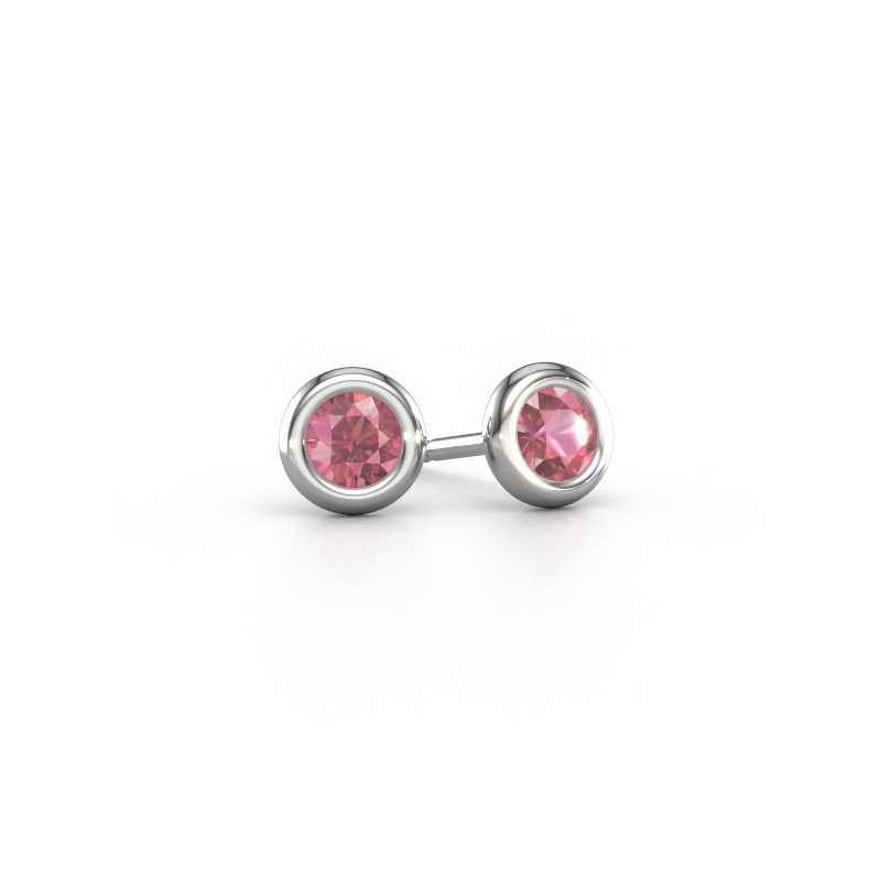 Image de Clous d'oreilles Lieke RND 585 or blanc Rose tourmaline 4 mm