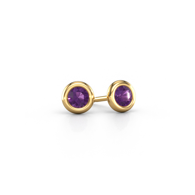 Image of Stud earrings Lieke RND 585 gold Amethyst 4 mm