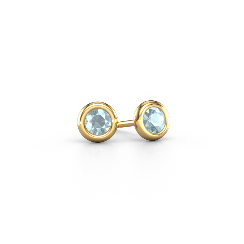 Image of Stud earrings Lieke RND 585 gold Aquamarine 4 mm