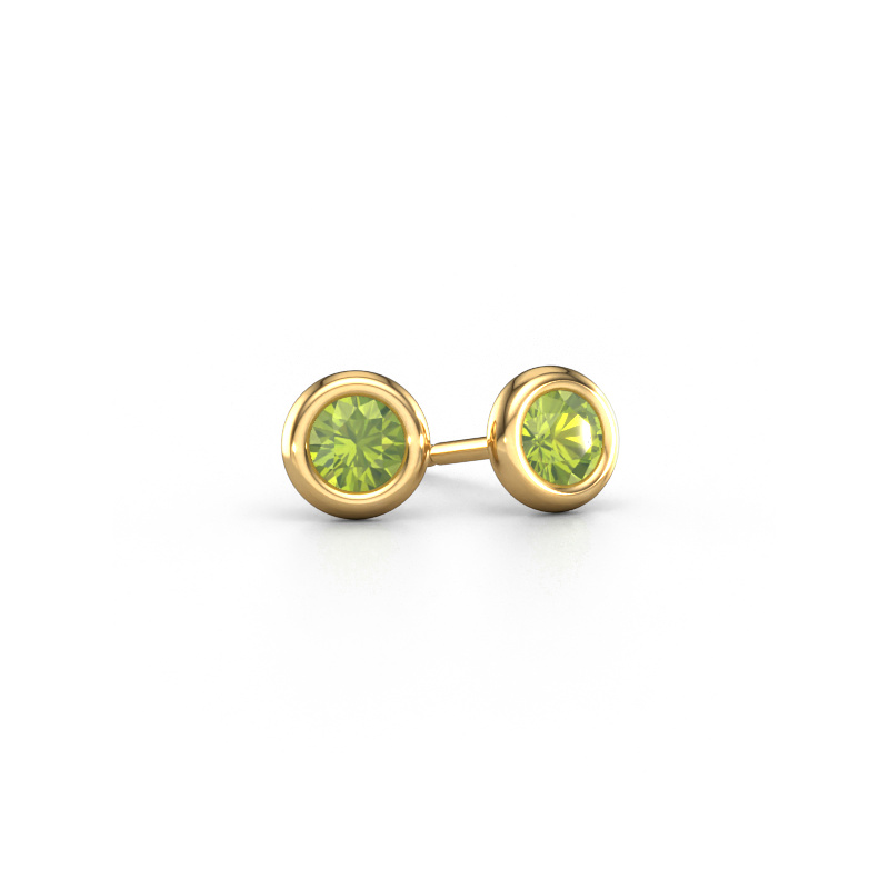 Image of Stud earrings Lieke RND 585 gold Peridot 4 mm