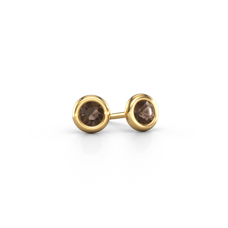 Image of Stud earrings Lieke RND 585 gold Smokey quartz 4 mm