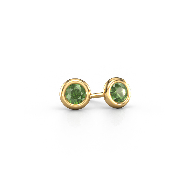 Image of Stud earrings Lieke RND 585 gold Tourmaline green 4 mm
