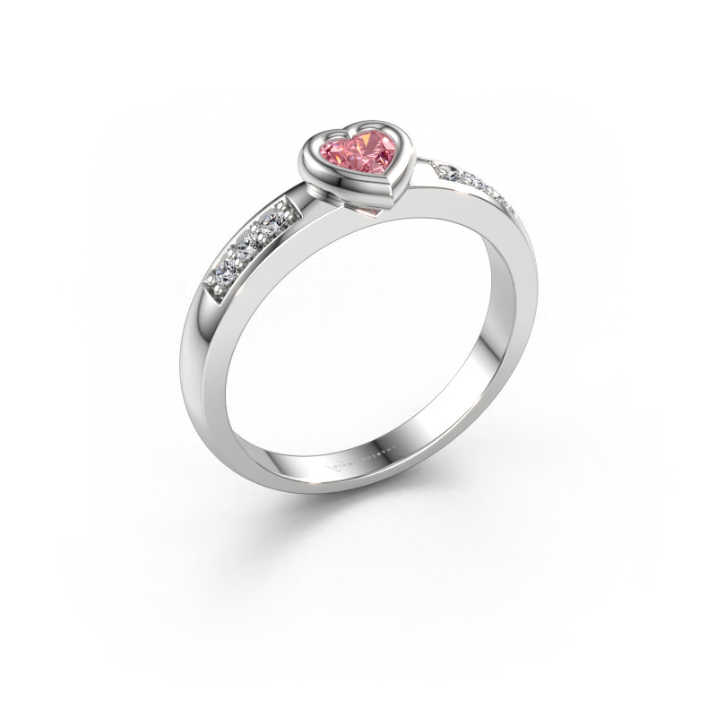 Immagine di Anello di fidanzamento Lieke Heart 585 oro bianco Diamante lab grown rosa 4 mm