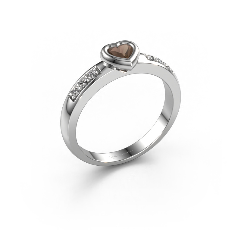 Image of Engagement ring Lieke Heart 585 white gold Smokey quartz 4 mm