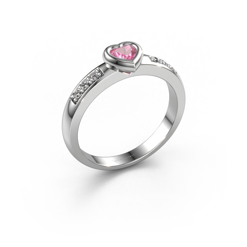 Afbeelding van Verlovingsring Lieke Heart 585 witgoud Roze saffier 4 mm