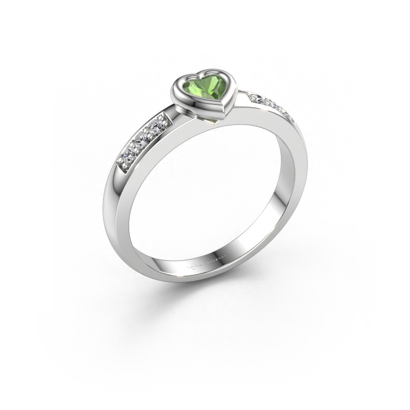 Immagine di Anello di fidanzamento Lieke Heart 585 oro bianco Tormalina verde 4 mm