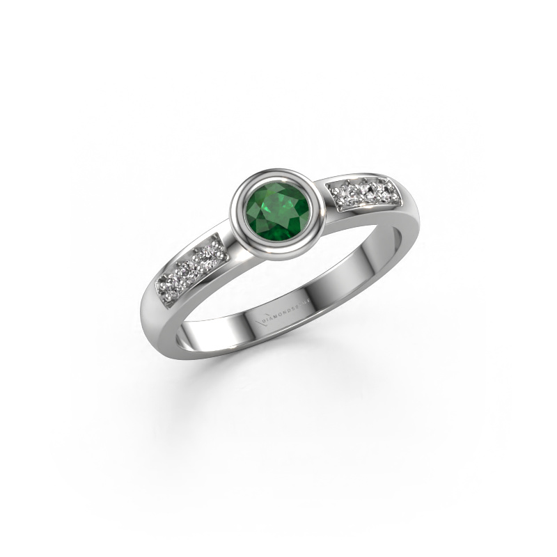 Afbeelding van Verlovingsring Lieke 585 witgoud Smaragd 4 mm