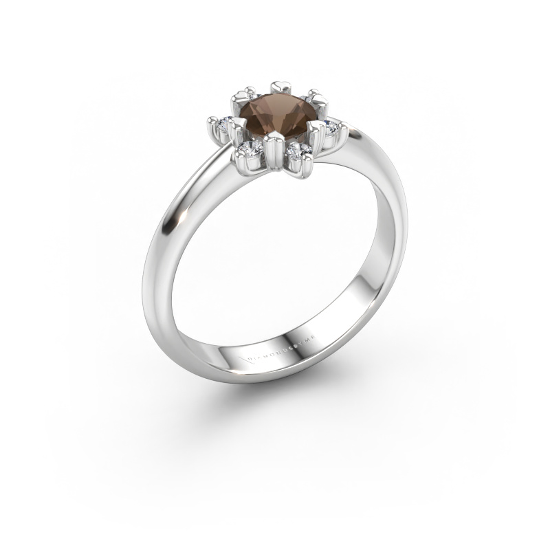 Immagine di Anello Liesbeth 585 oro bianco Quarzo fumé 5 mm