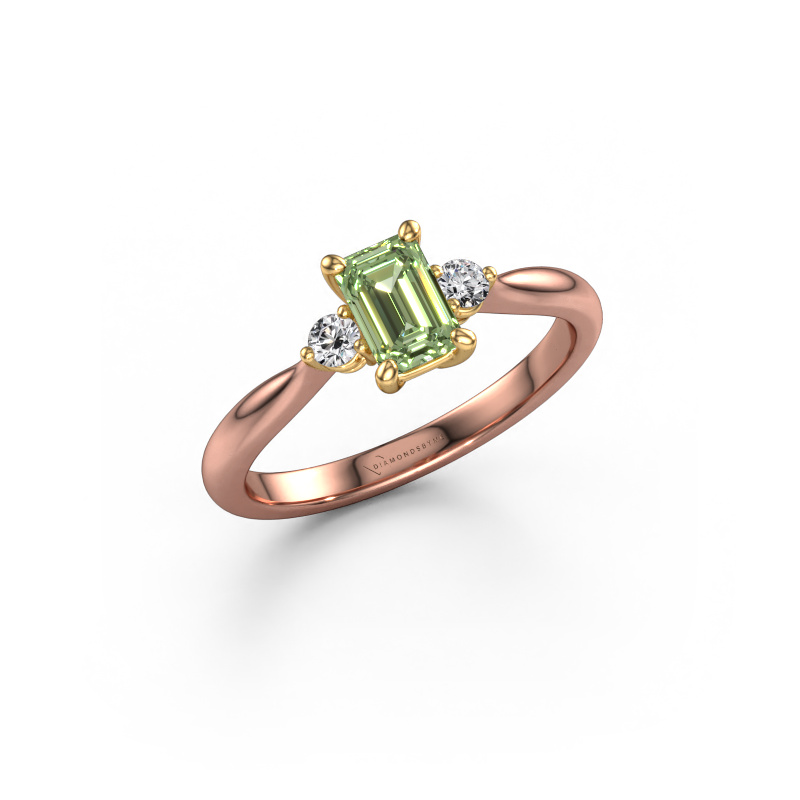 Image de Bague de fiançailles Lieselot EME 585 or rose Diamants synthétiques vert 6x4 mm