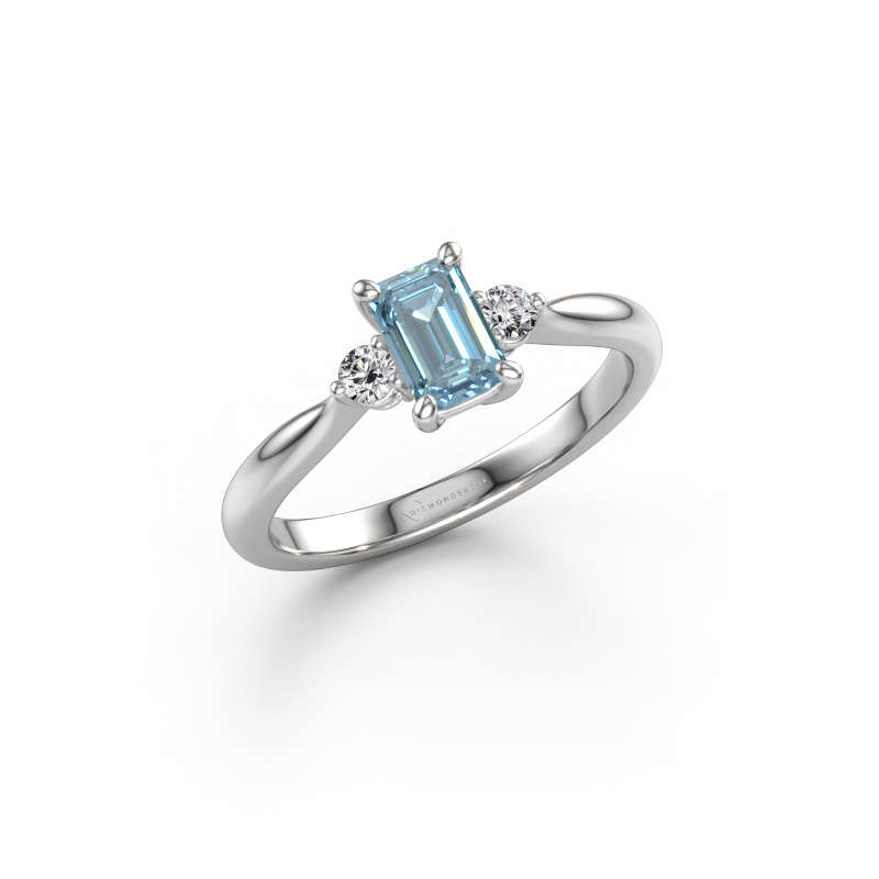 Afbeelding van Verlovingsring Lieselot EME 950 platina Blauwe lab grown diamant 6x4 mm