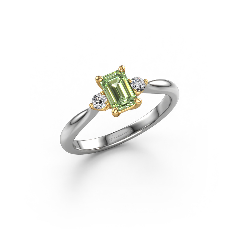 Image of Engagement ring Lieselot EME 585 white gold Green lab grown diamond 6x4 mm