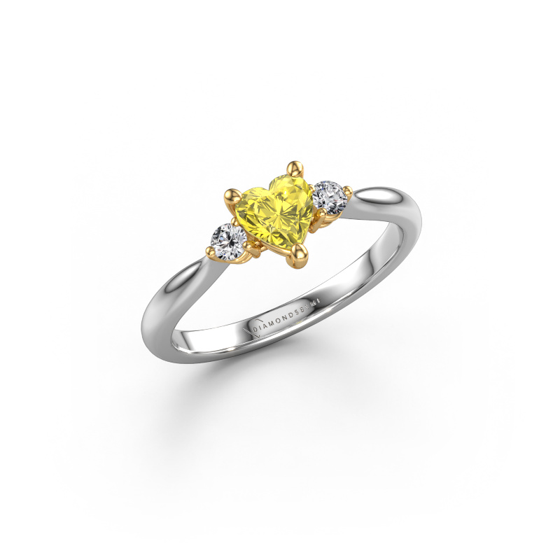 Image of Engagement ring Lieselot HRT 585 white gold Yellow lab grown diamond 5 mm
