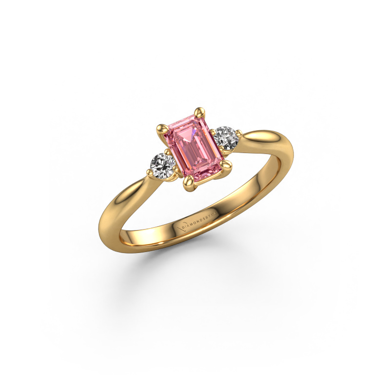 Image de Bague de fiançailles Lieselot EME 585 or jaune Diamant synthétique roze 6x4 mm