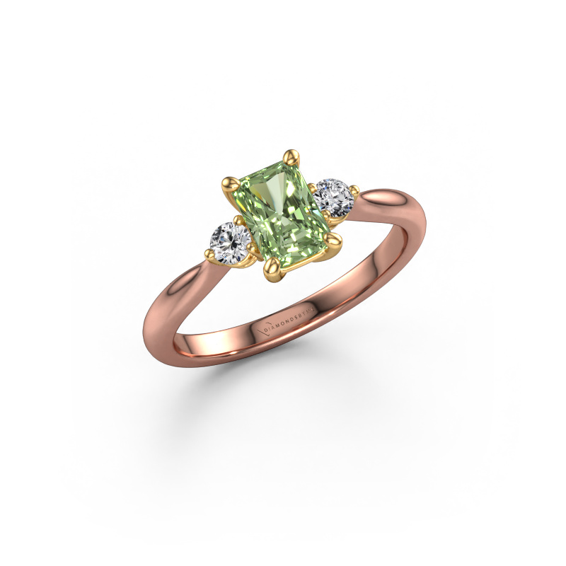 Image of Engagement ring Lieselot RAD 585 rose gold Green lab grown diamond 6.5x4.5 mm