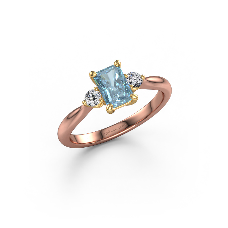 Afbeelding van Verlovingsring Lieselot RAD 585 Rosé goud Blauwe lab grown diamant 6.5x4.5 mm