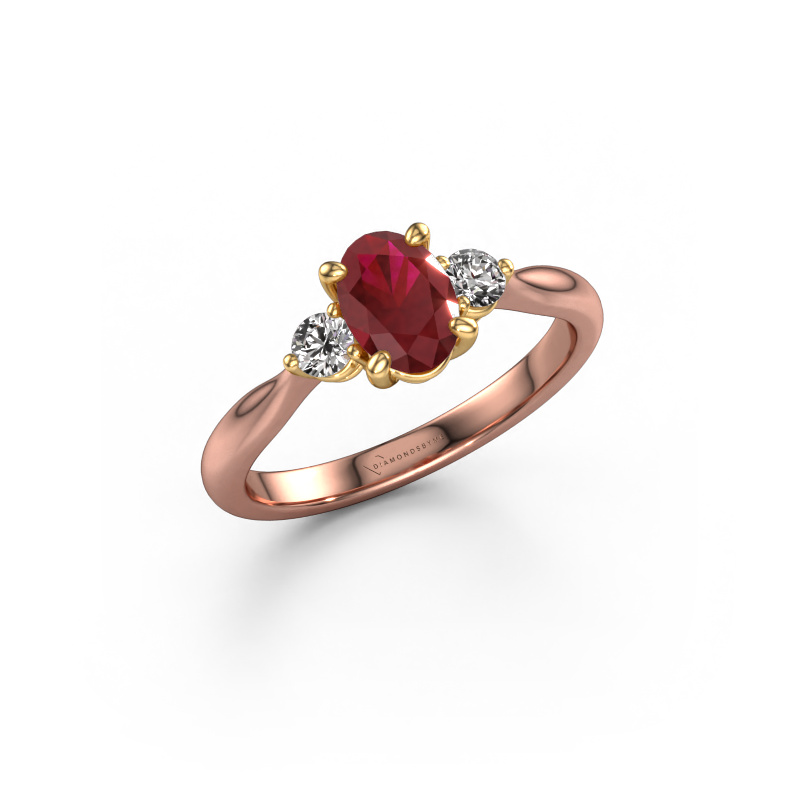 Image of Engagement ring Lieselot OVL 585 rose gold Ruby 7x5 mm
