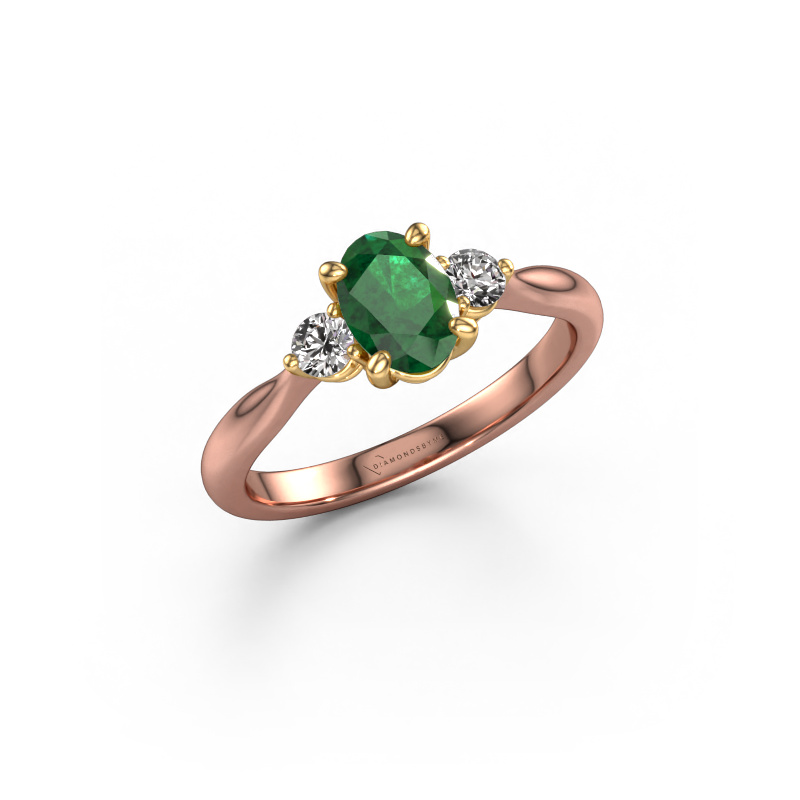 Image of Engagement ring Lieselot OVL 585 rose gold Emerald 7x5 mm