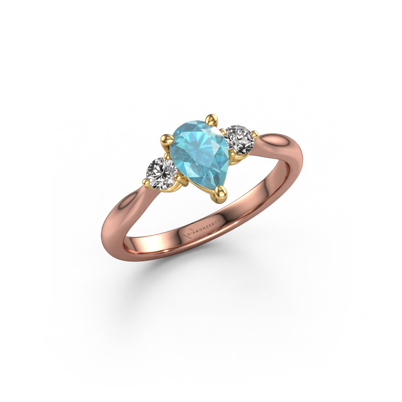 Bild von Verlobungsring Lieselot PER 585 Roségold Blau Topas 7x5 mm