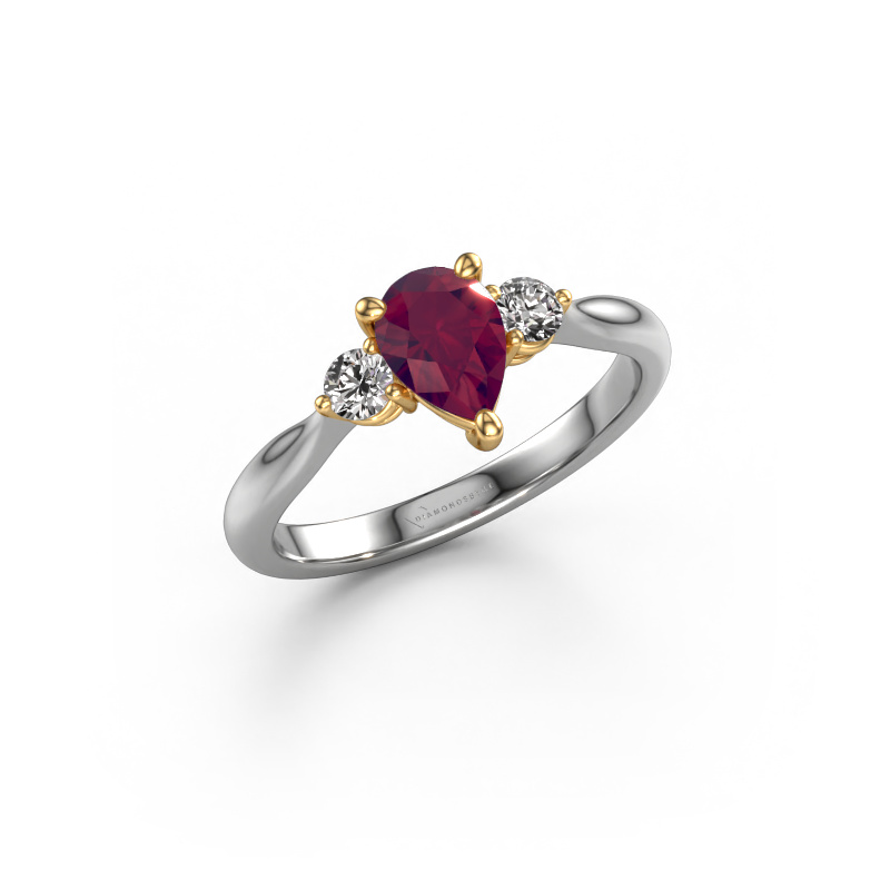 Image of Engagement ring Lieselot PER 585 white gold Rhodolite 7x5 mm