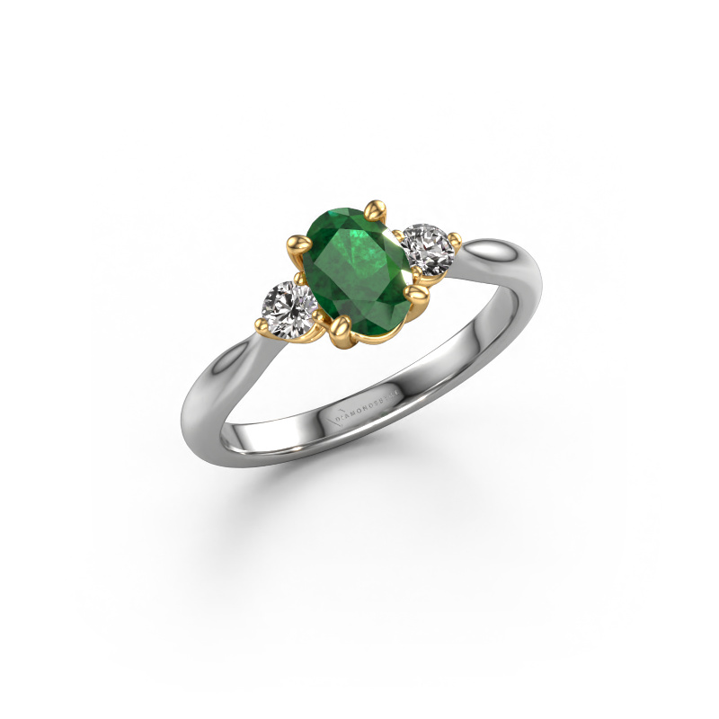 Image of Engagement ring Lieselot OVL 585 white gold Emerald 7x5 mm