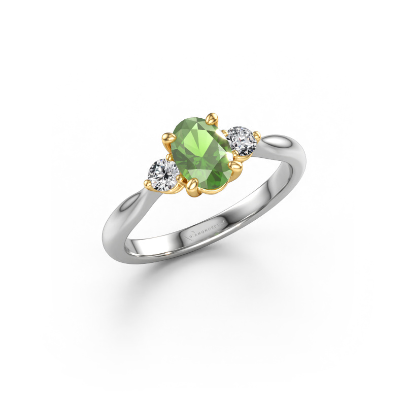 Afbeelding van Verlovingsring Lieselot OVL 585 witgoud Toermalijn groen 7x5 mm