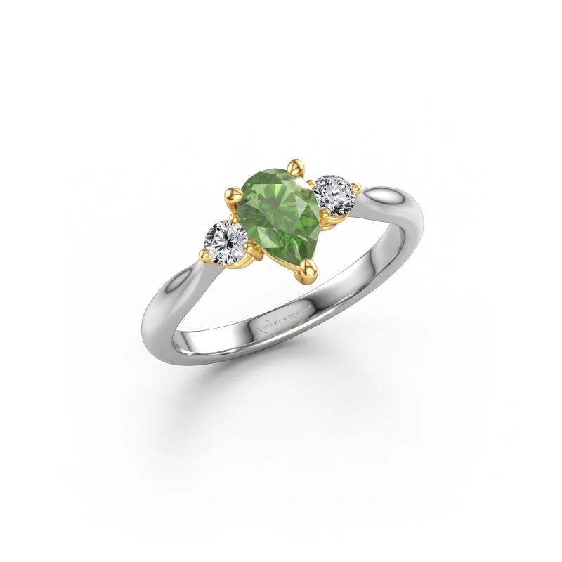 Afbeelding van Verlovingsring Lieselot PER 585 witgoud Toermalijn groen 7x5 mm