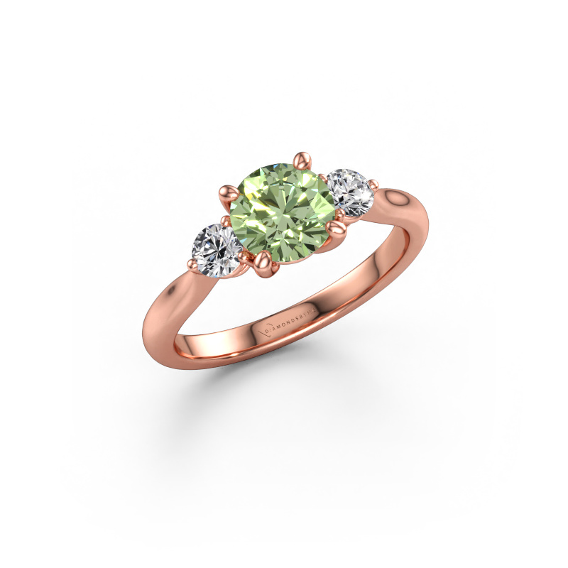 Immagine di Anello di fidanzamento Lieselot RND 585 oro rosa Diamante lab grown verde 6.5 mm
