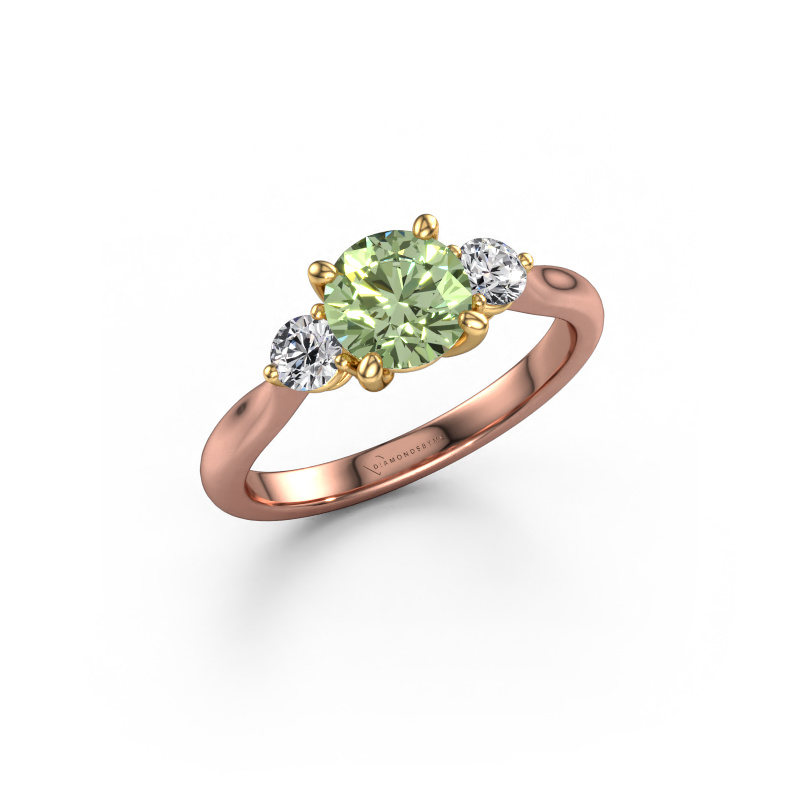 Image of Engagement ring Lieselot RND 585 rose gold Green lab grown diamond 6.5 mm