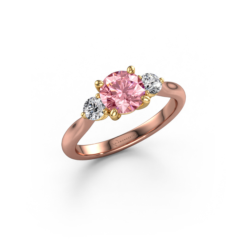Image of Engagement ring Lieselot RND 585 rose gold Pink lab grown diamond 6.5 mm