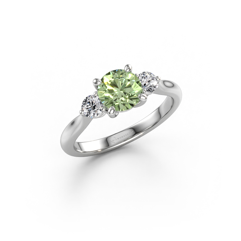 Afbeelding van Verlovingsring Lieselot RND 950 platina Groene lab grown diamant 6.5 mm