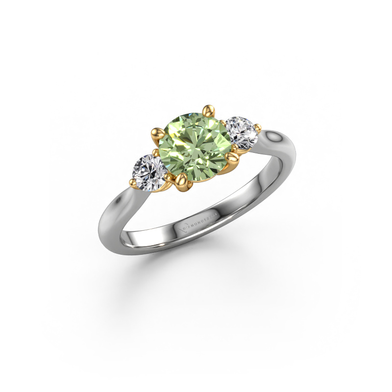 Image of Engagement ring Lieselot RND 585 white gold Green lab grown diamond 6.5 mm