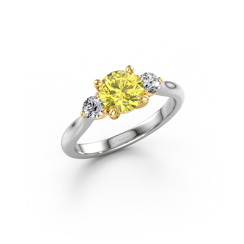 Afbeelding van Verlovingsring Lieselot RND 585 witgoud Gele lab grown diamant 6.5 mm