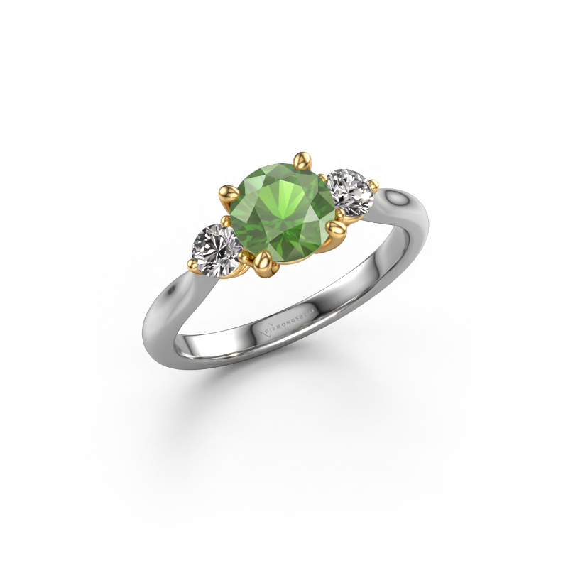 Image of Engagement ring Lieselot RND 585 white gold Tourmaline green 6.5 mm