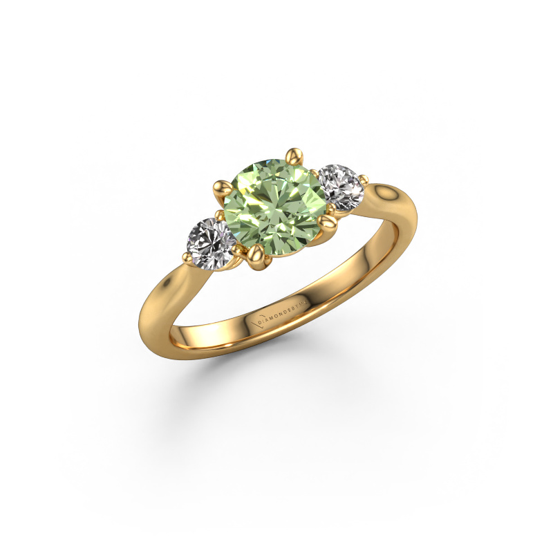 Image of Engagement ring Lieselot RND 585 gold Green lab grown diamond 6.5 mm