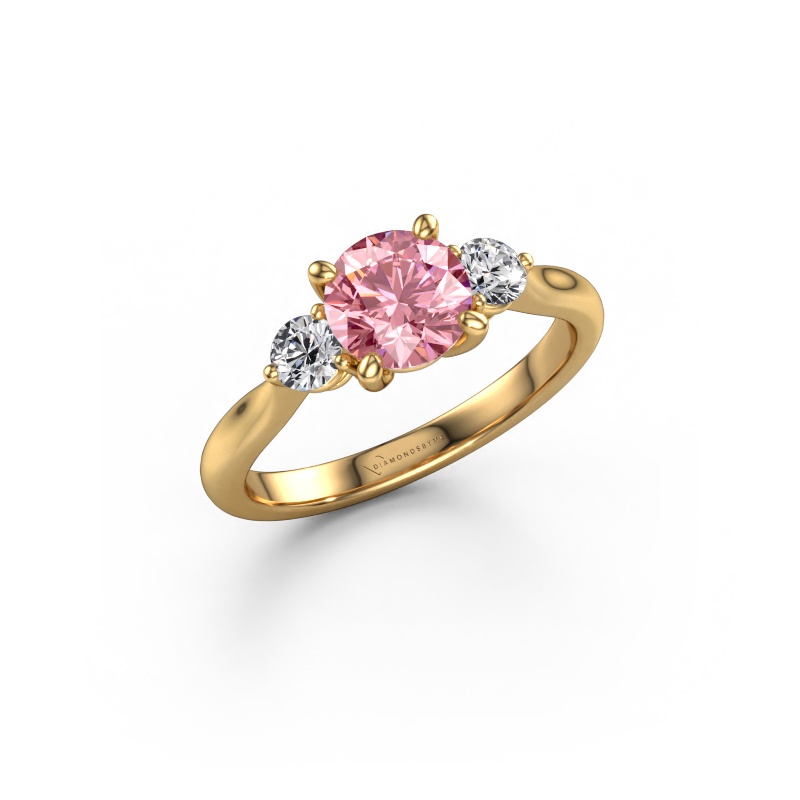 Image of Engagement ring Lieselot RND 585 gold Pink lab grown diamond 6.5 mm