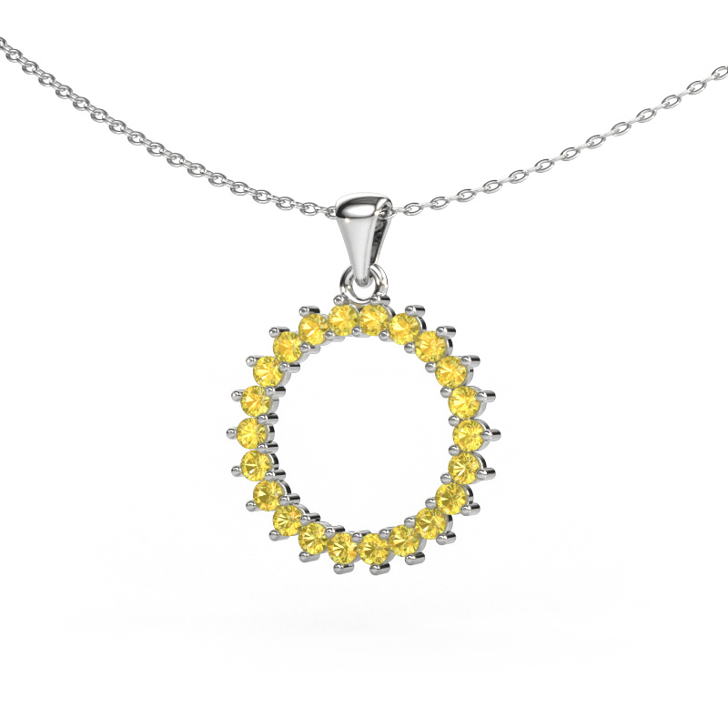 Image of Pendant Round 3 585 white gold Yellow sapphire 2 mm