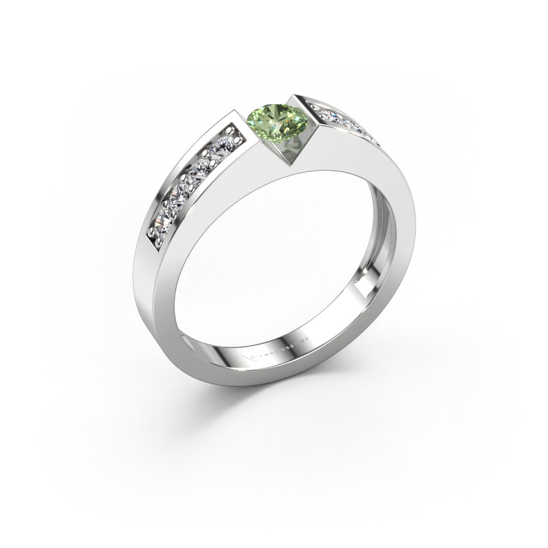 Image of Engagement ring Lizzy 2 585 white gold Green lab grown diamond 4.2 mm