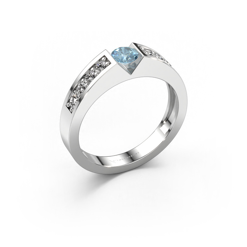 Image of Engagement ring Lizzy 2 585 white gold Blue lab grown diamond 4.2 mm