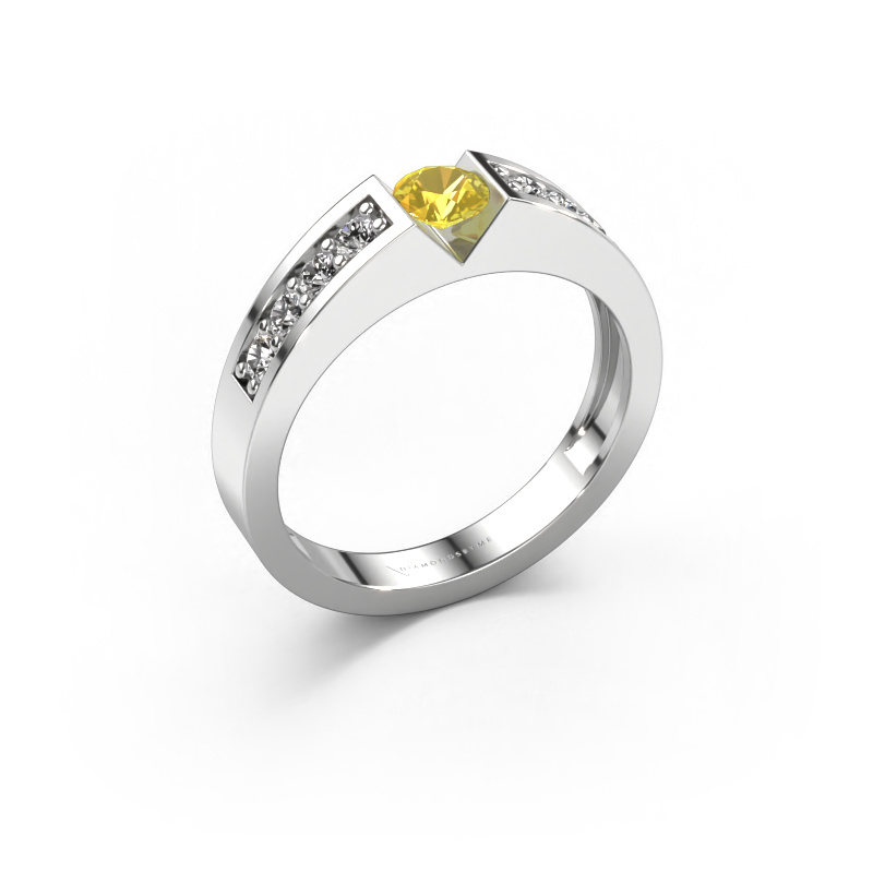 Bild von Verlobungsring Lizzy 2 950 Platin Gelb Saphir 4.2 mm