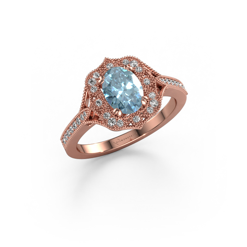 Image of Engagement ring Loni 585 rose gold Blue lab grown diamond 7,5x5,5 mm