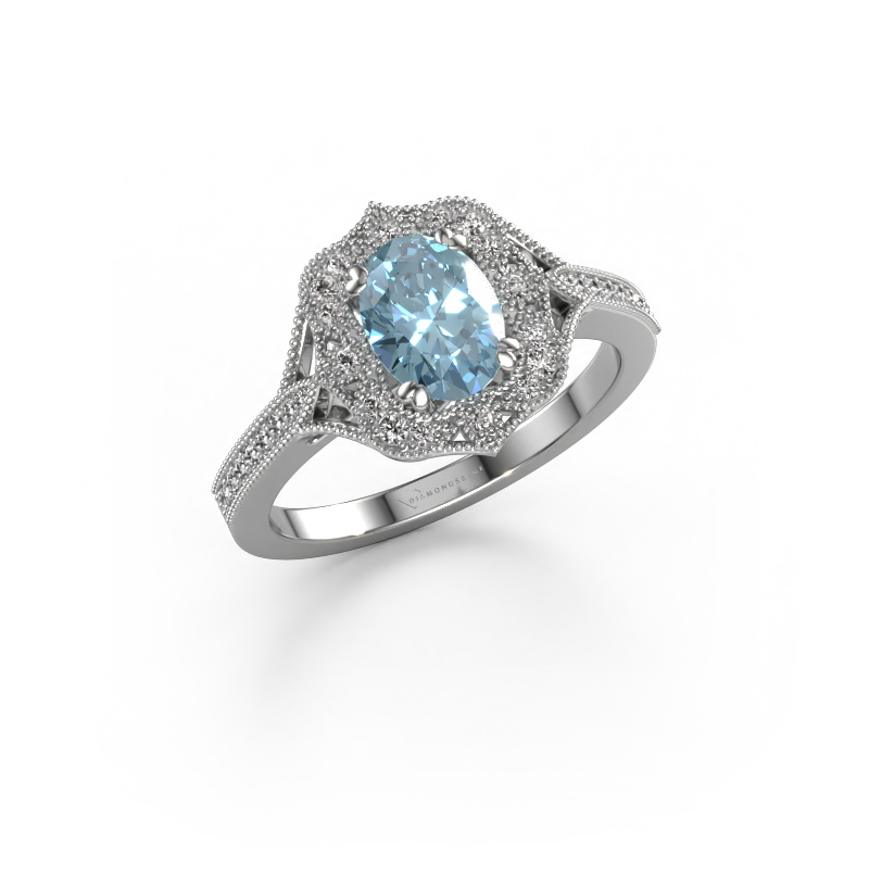 Image of Engagement ring Loni 950 platinum Blue lab grown diamond 7,5x5,5 mm