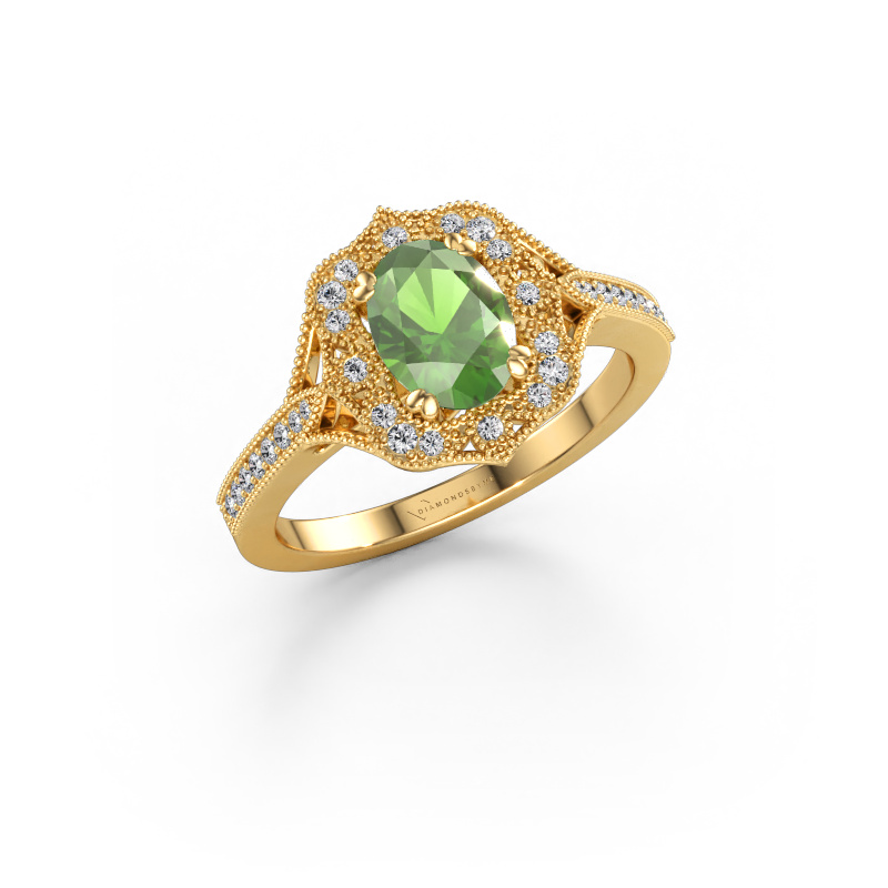 Afbeelding van Verlovingsring Loni 585 goud Toermalijn groen 7,5x5,5 mm