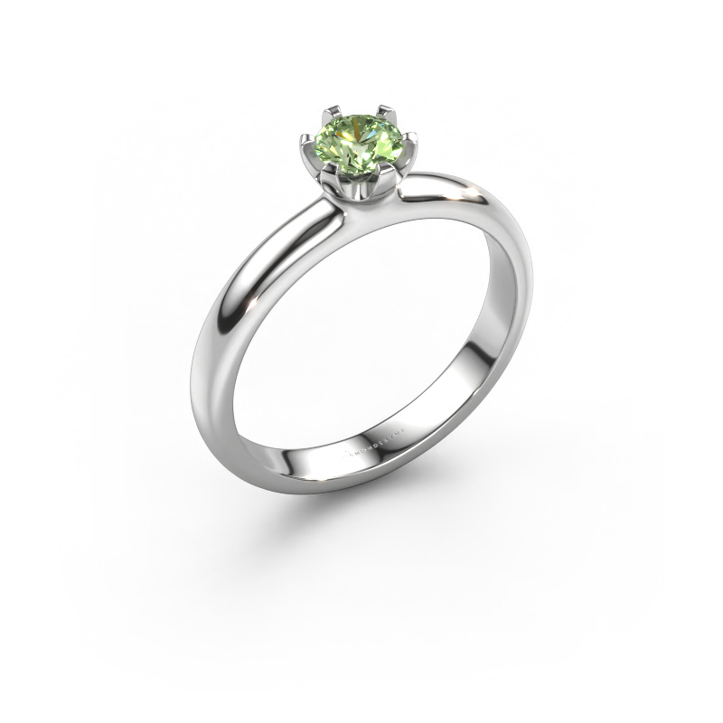 Image of Engagement ring Lorretta 585 white gold Green lab grown diamond 4.7 mm