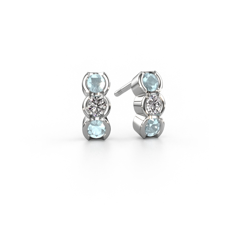 Image de Boucles d'oreilles Lotte 585 or blanc Aigue-marine 3 mm