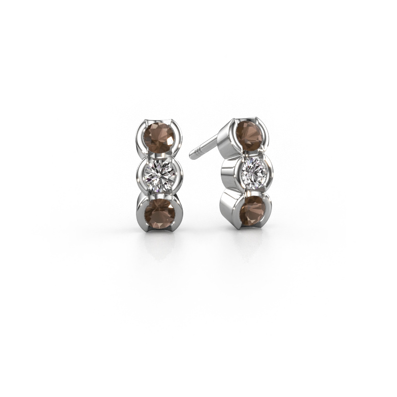 Image of Earrings Lotte 585 white gold Smokey quartz 3 mm