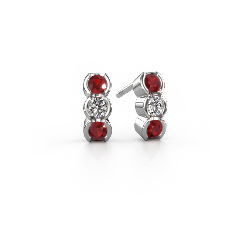 Image de Boucles d'oreilles Lotte 585 or blanc Rubis 3 mm